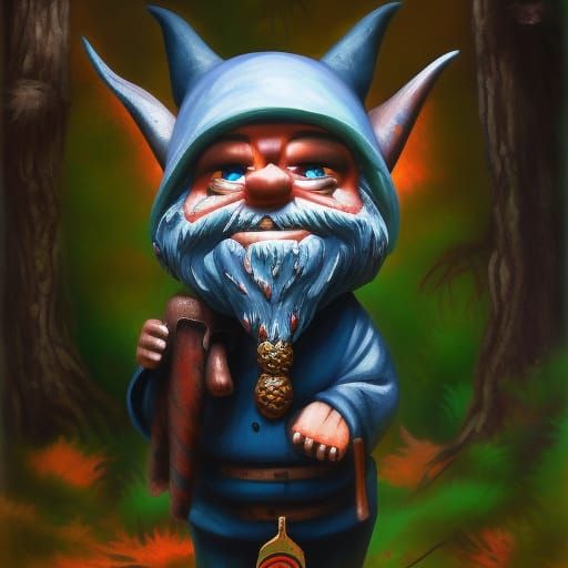 Evil Gnome Dog Statue in the forest