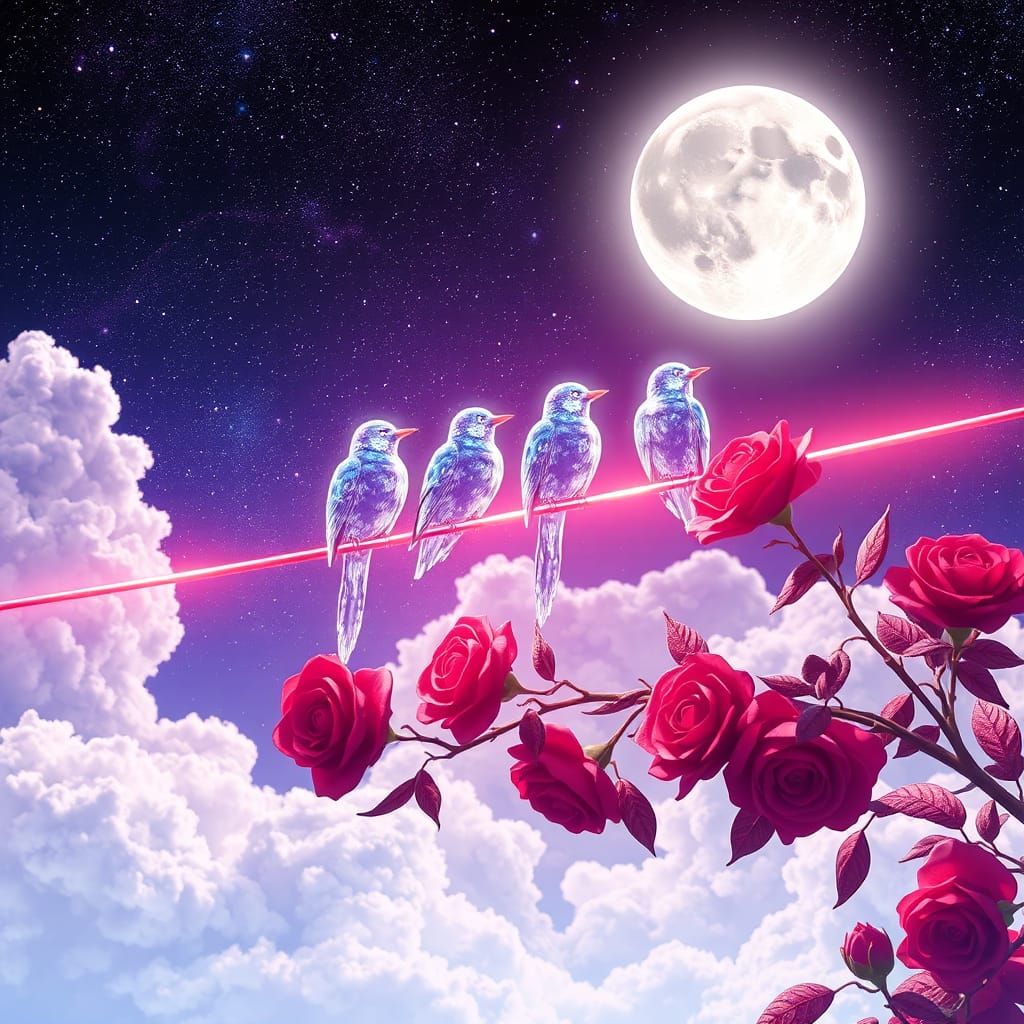 Crystalline Avians in a Luminous Galaxy: 3D Anime Art