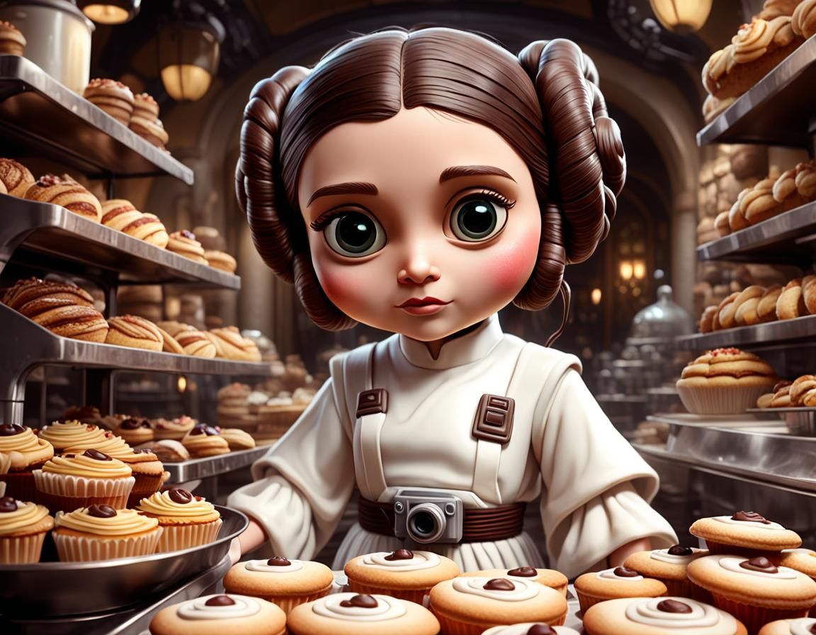 Princess Leia as Hyperdetailed Bakery Worker