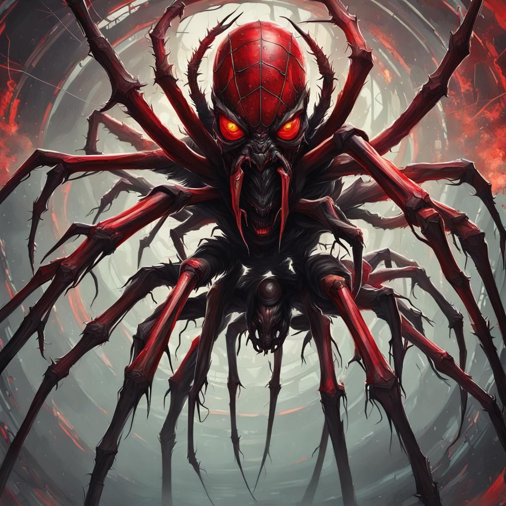 Red Demonic Spider Creature in Sci-Fi Style