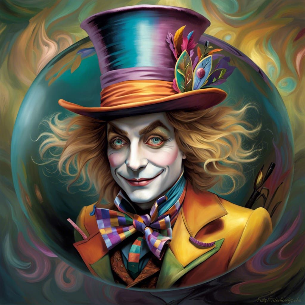 Mad Hatter in Glass Sphere, Digital Painting