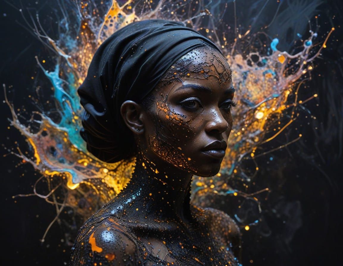 Neon Portrait of a Nun in Dynamic Composition