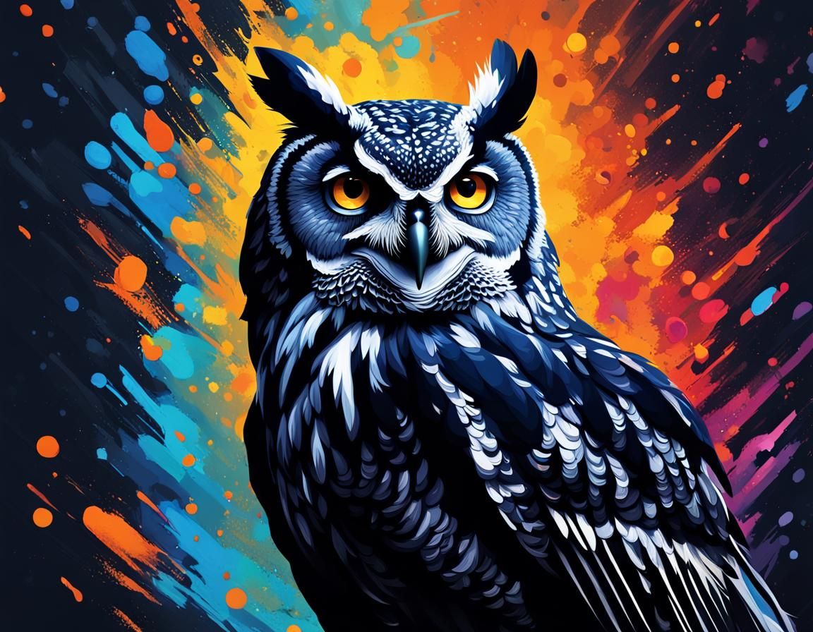 Hyperrealistic Black Owl with Night Eyes