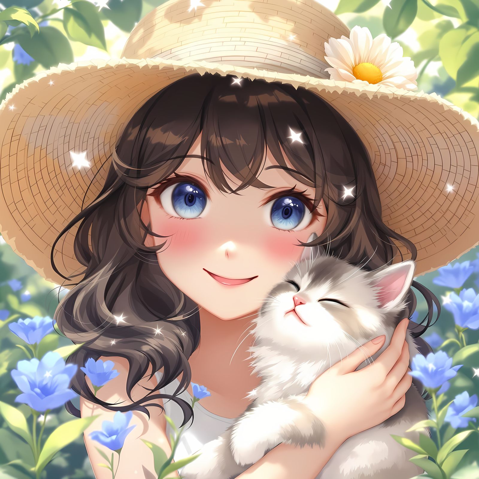 Girl and Cat in Tranquil Digital Anime Art