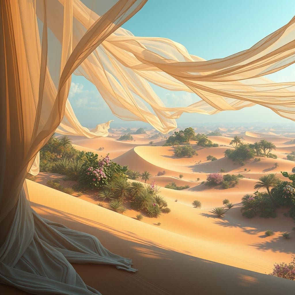 Golden Dunes Oasis in Hyper-Realistic, 8K Matte Painting