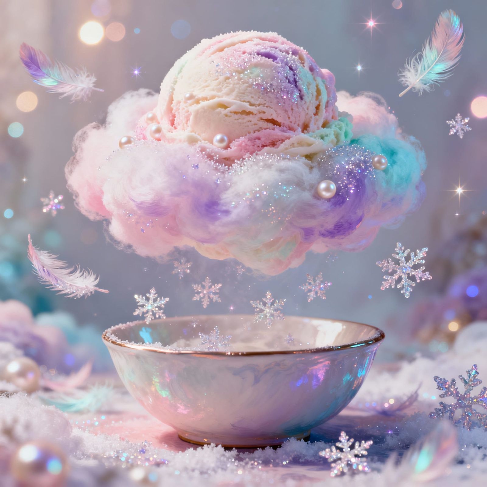 Floating Ice Cream with Sugar Feathers