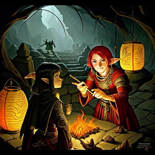 Tiefling and Mindflayer Battle Dragon in Cave