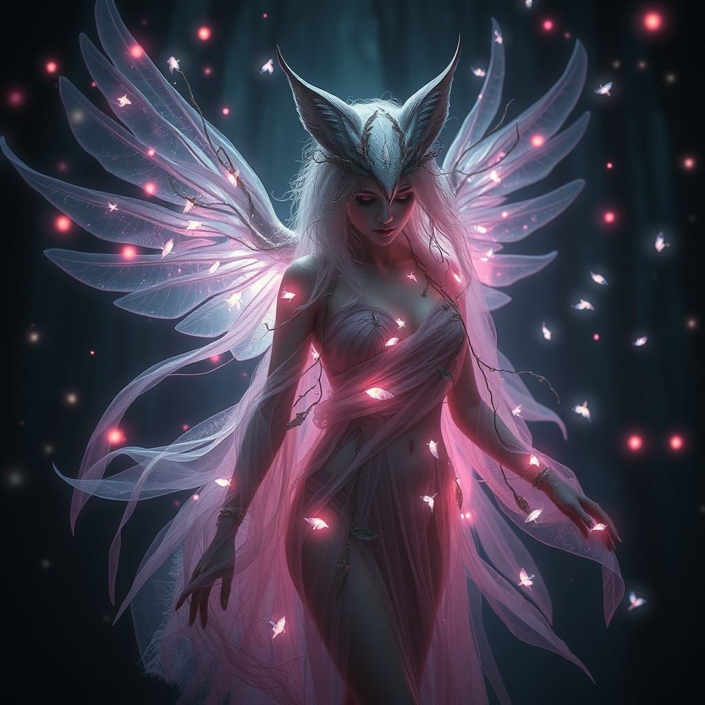 Ethereal Fox Spirit in Dark Cyberpunk Dreamscape