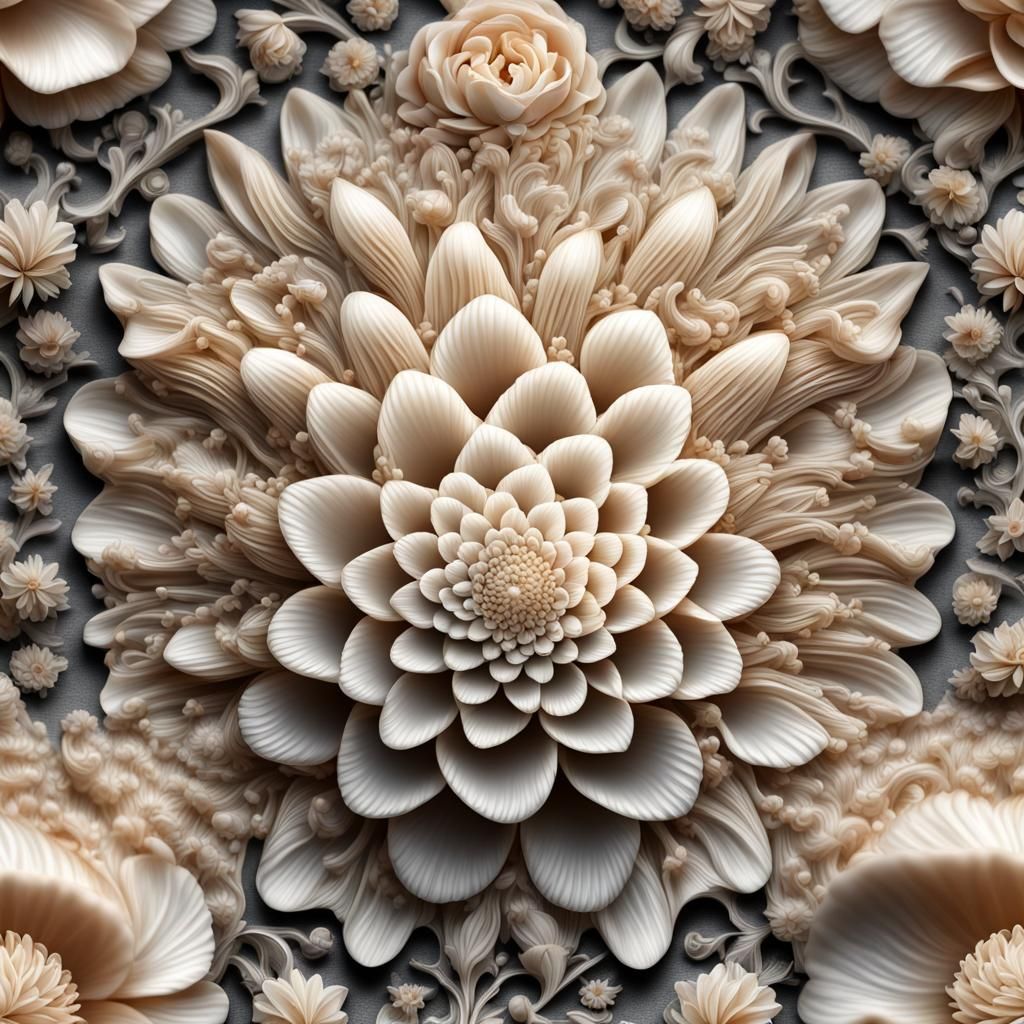 Detailed Floral Carving on Seashell in HDR