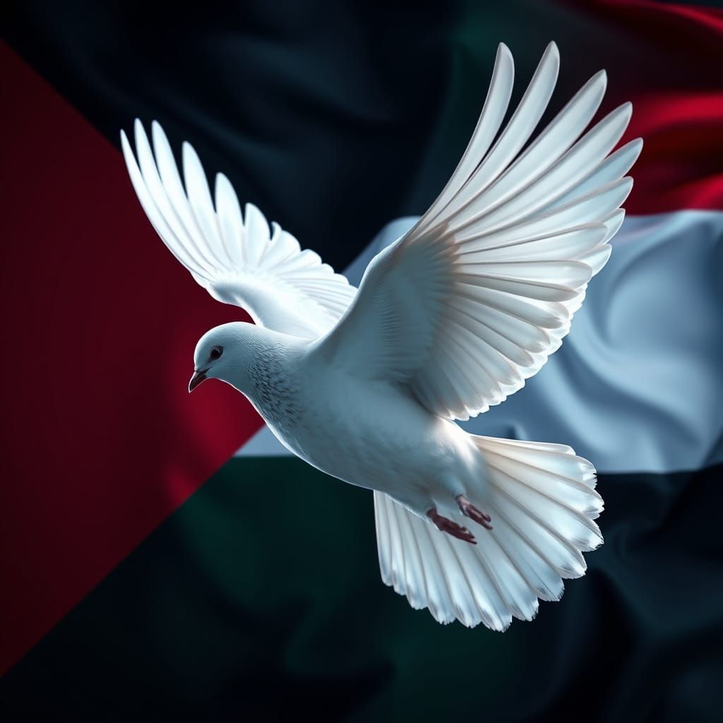 Majestic Dove soars against the Palestinian Flag in stunning...