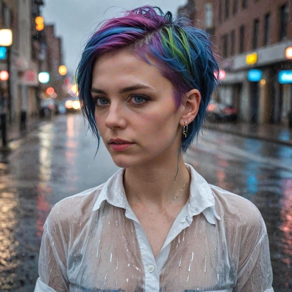 Photorealistic Portrait of a Punk Rainbow Haired Woman