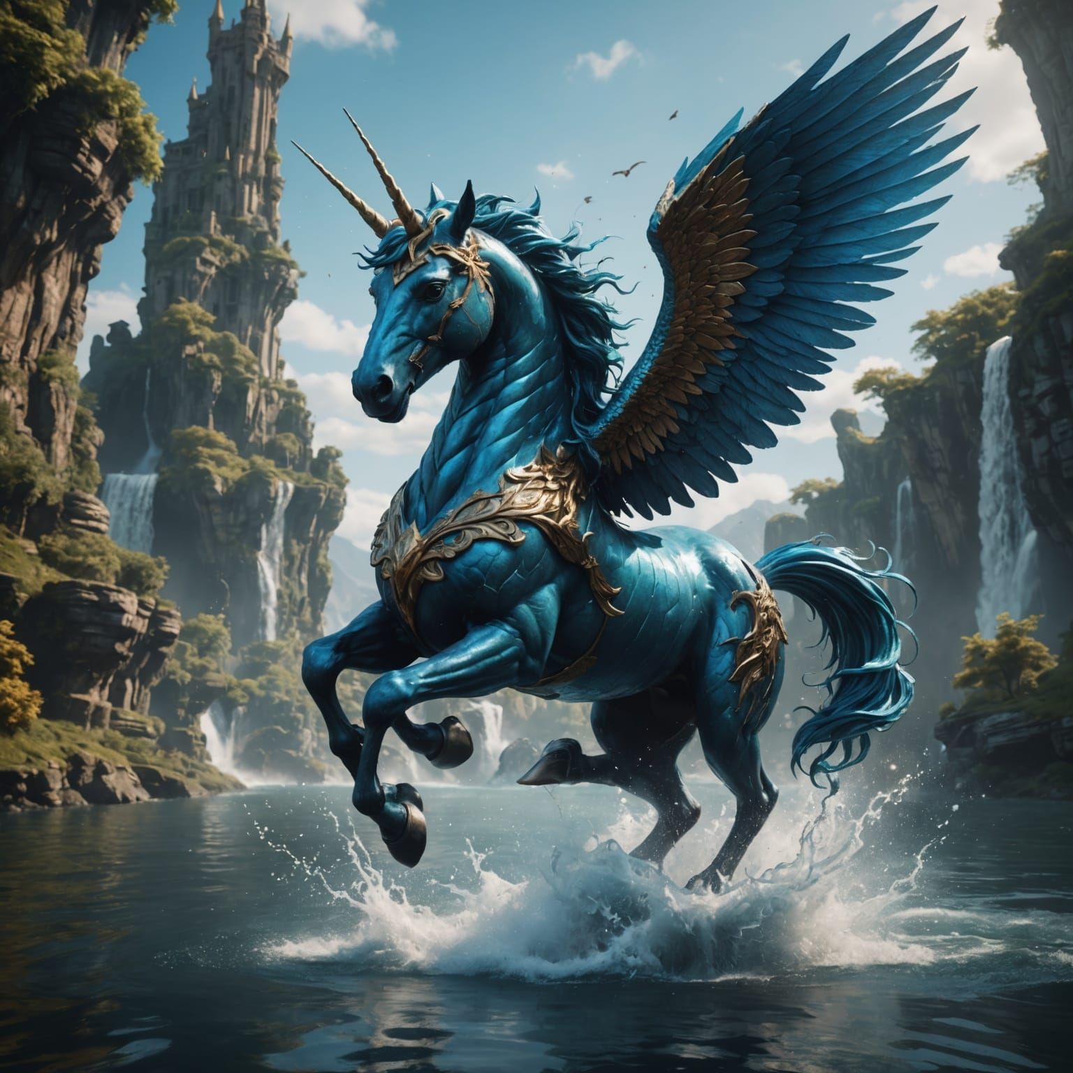 Winged Water Unicorn Jumping: Fantasy Concept Art