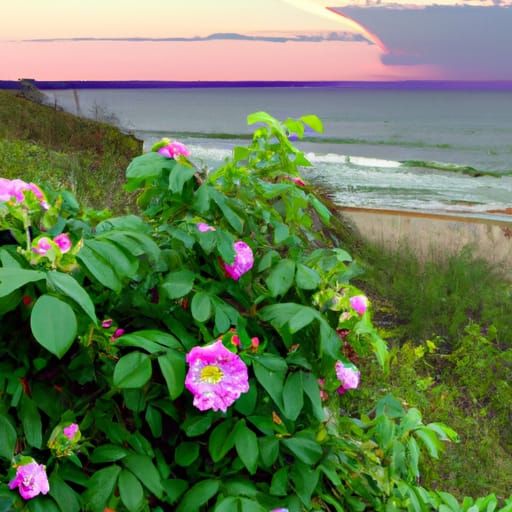 Wild Roses on Cape Cod in Hudson River Style