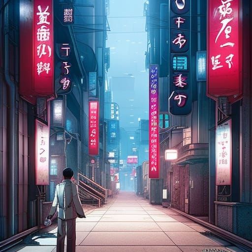 Cyberpunk Tokyo Street Scene at Night