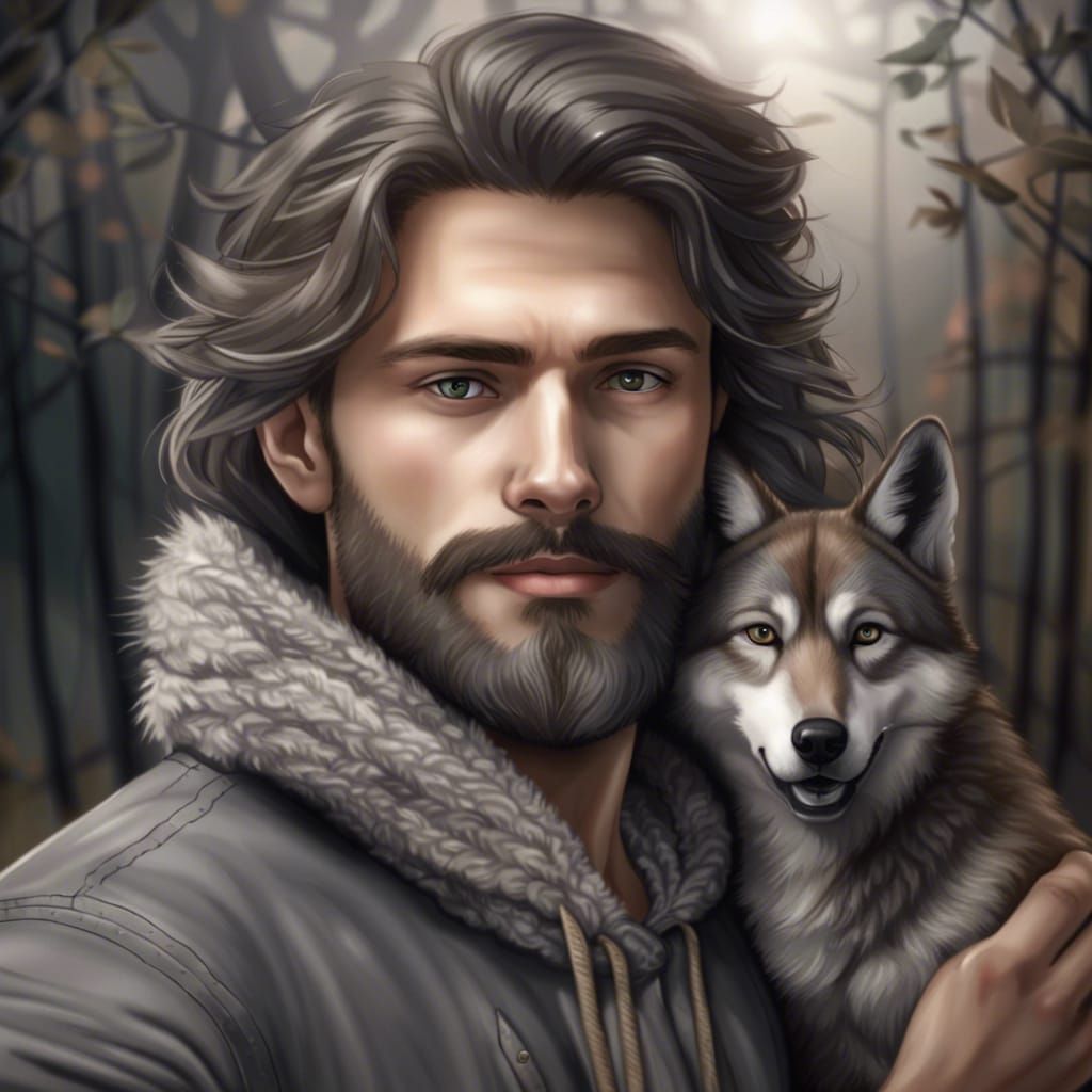 Man and Tiny Grey Werewolf Selfie