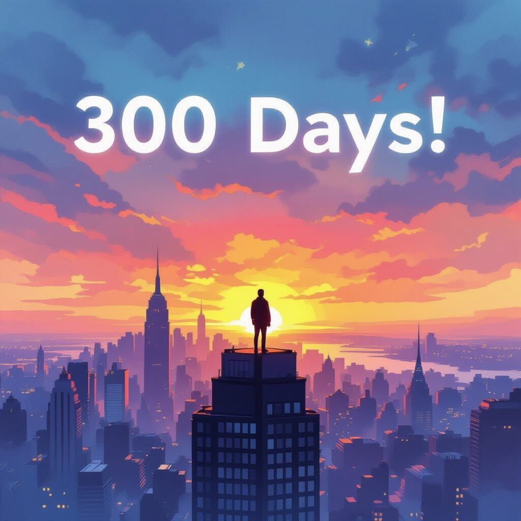 Ethereal 300 Days Banner Over Mystical Sunset