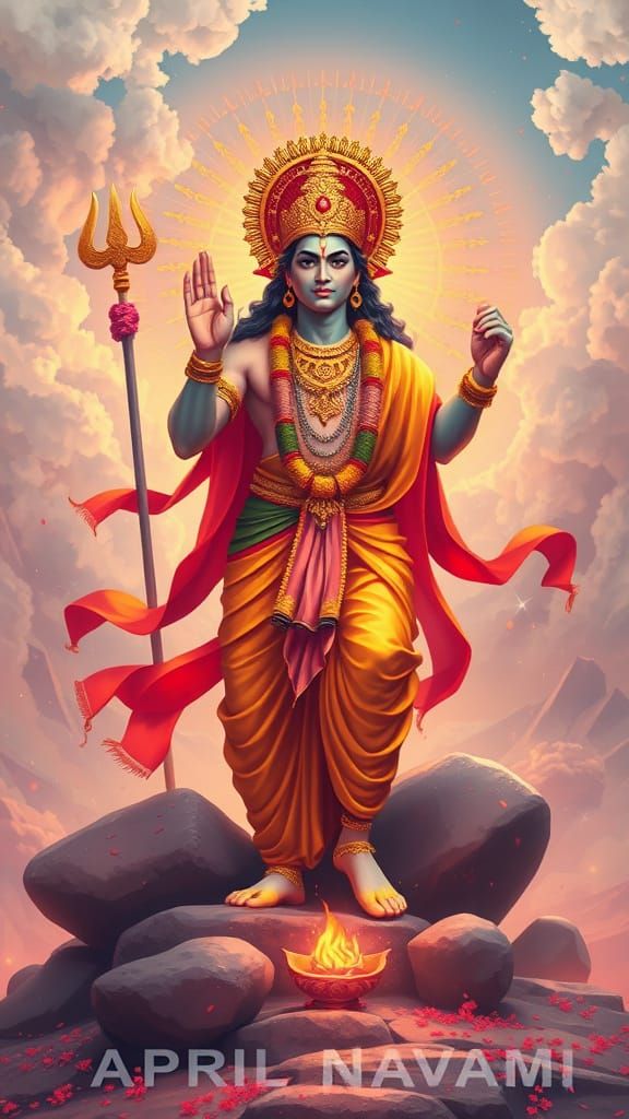 Hindu Deity Lord Rama Triumphs Over Adversity in Vibrant Col...