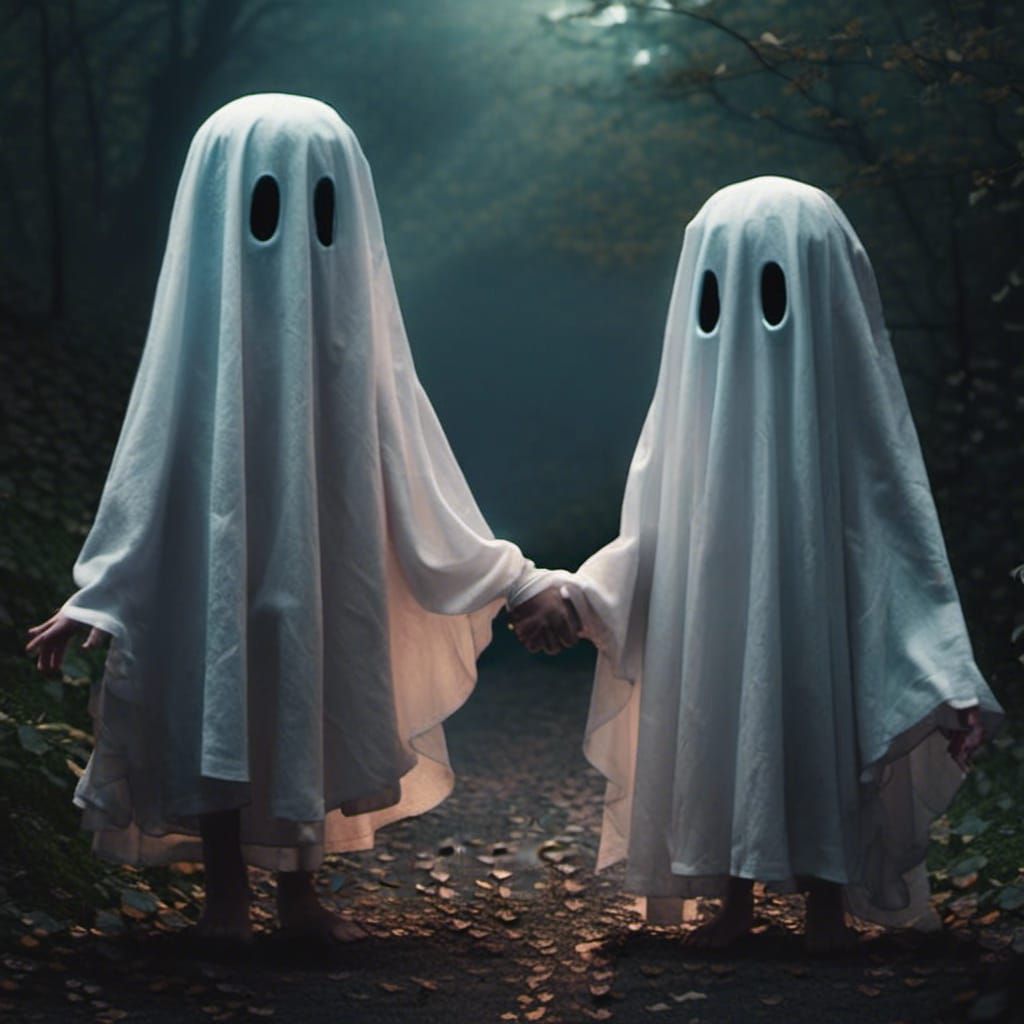 Cute Ghosts Holding Hands: Fantasy Concept Art