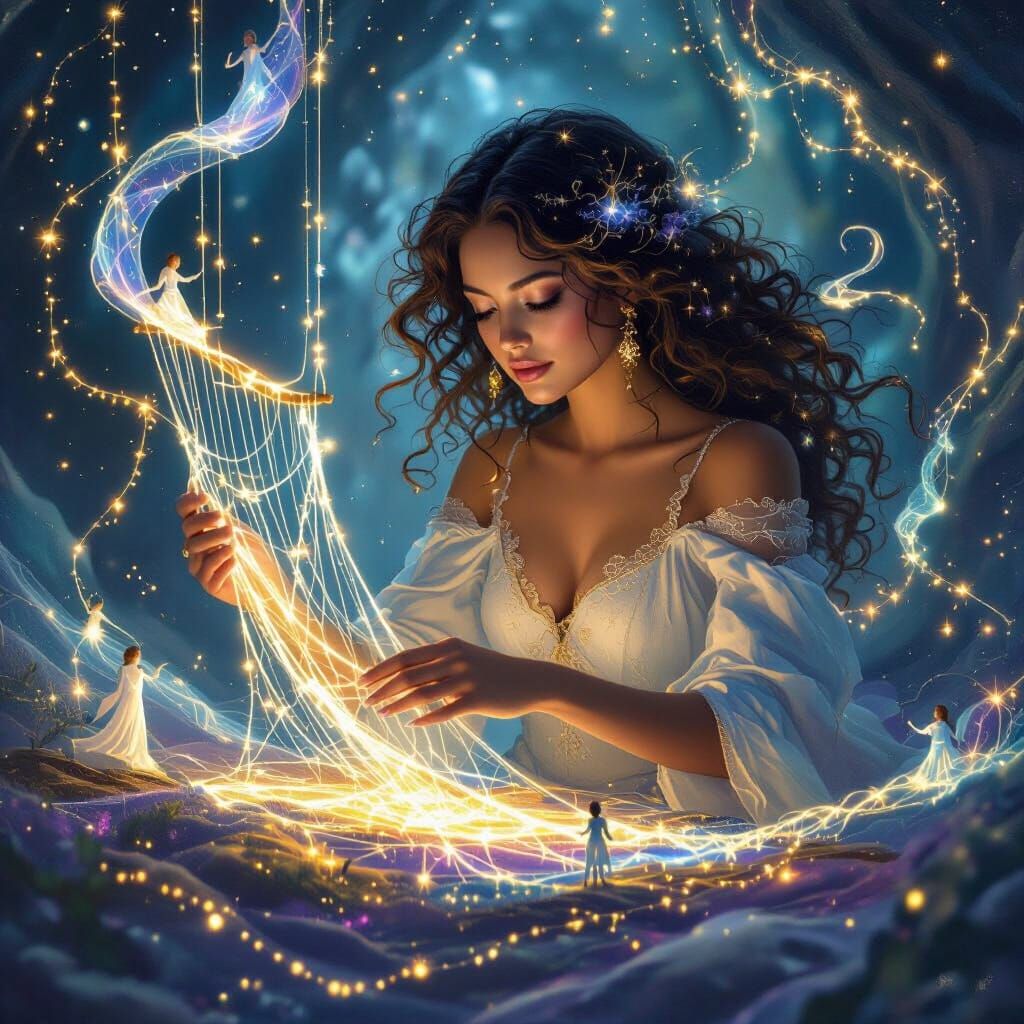 Cosmic Weaver of Dreams in Mystical Painterly Style