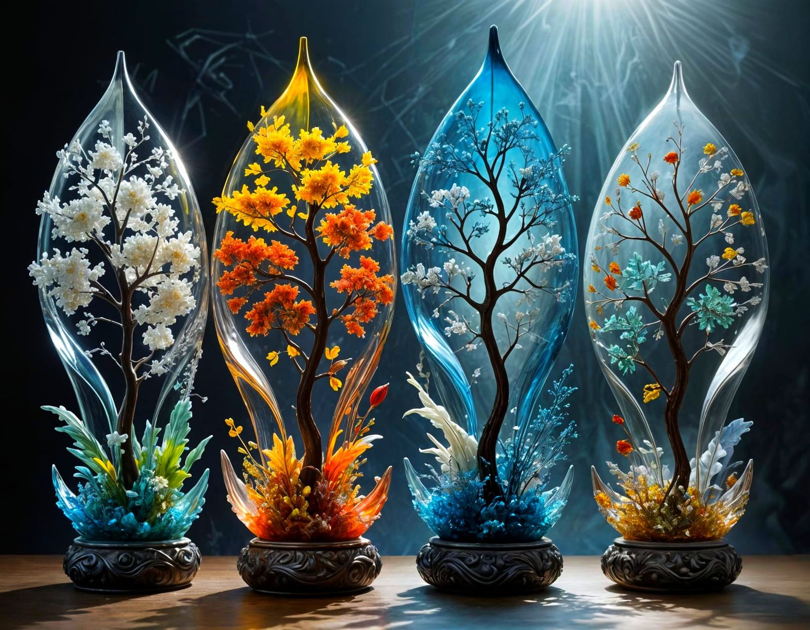 Four Seasons Blown Glass Masterpiece