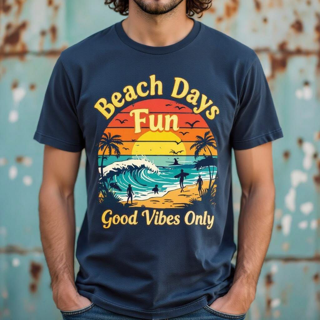 Retro Beach T-Shirt with Sunset Graphic