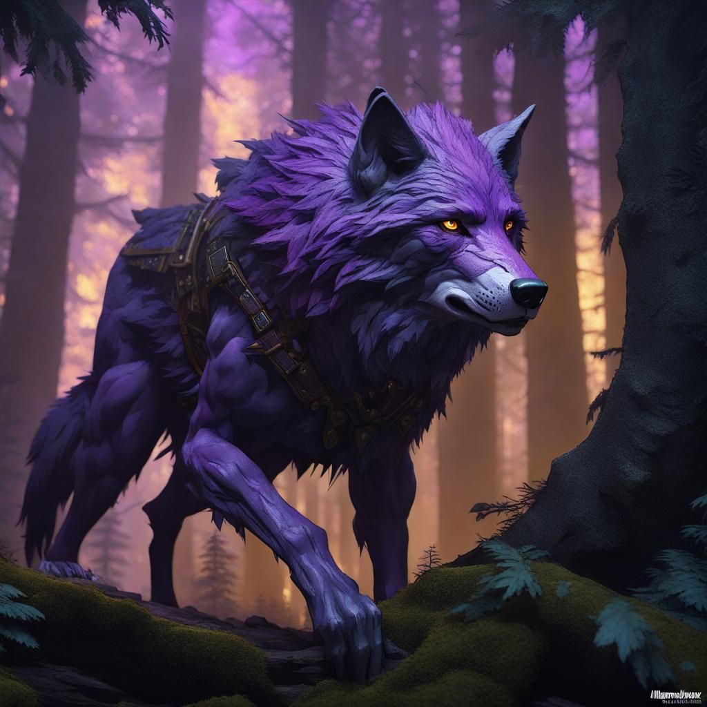 Timberwolf in Dark Fantasy Forest Art