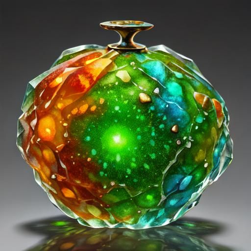 Hyperrealistic Crystal Geodes Illustration in Green Orange B...
