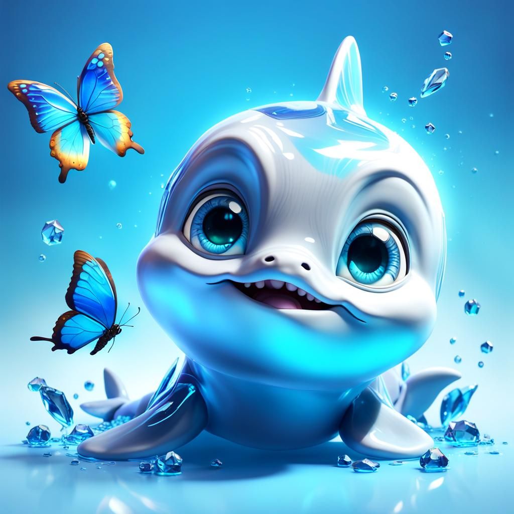 Baby Dolphin with Butterfly: Pixar-Style 3D Art