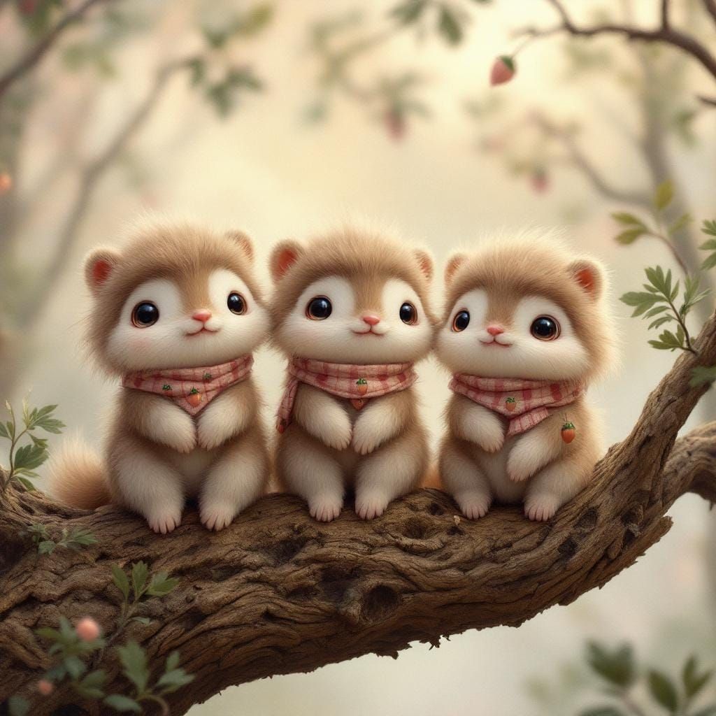 Fluffy Forest Creatures in Cozy Fantasy Illustration