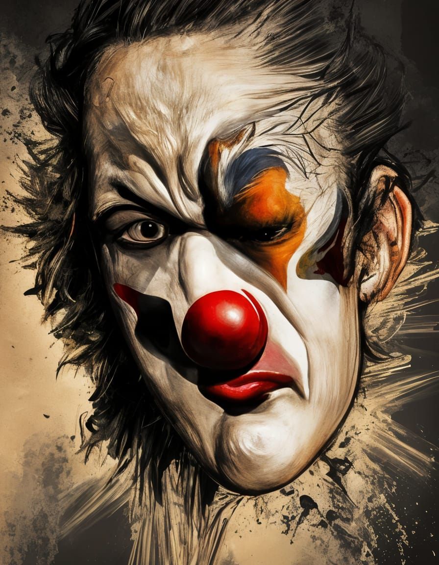 Geese Form a Clown Face, Hyperrealistic Splash Art