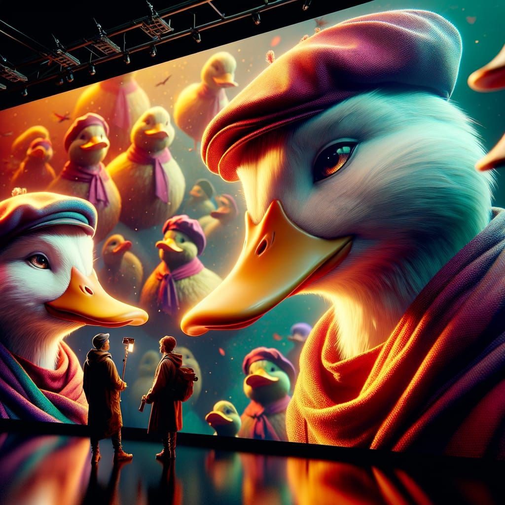 Hyperrealistic Duck Characters in Dramatic Fairy Tale Art