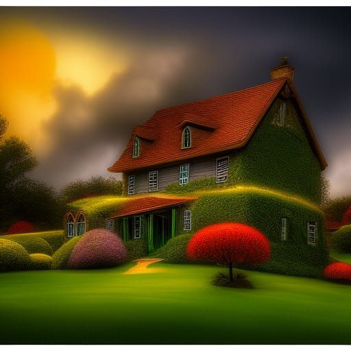 Halloween Wheat Field Fantasy in Neo-Impressionism Style