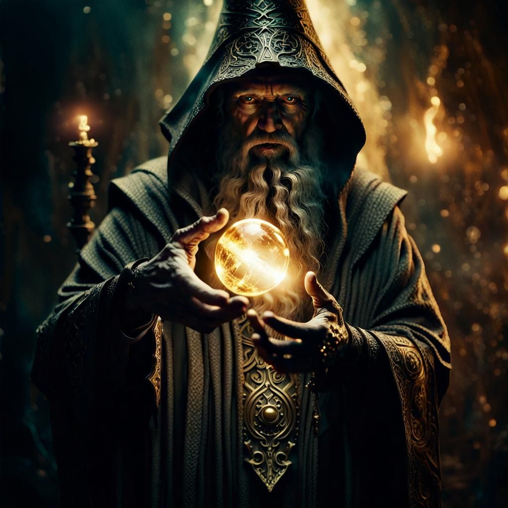 Dark Wizard Holds Mysterious Soul Container in Haunting Goth...