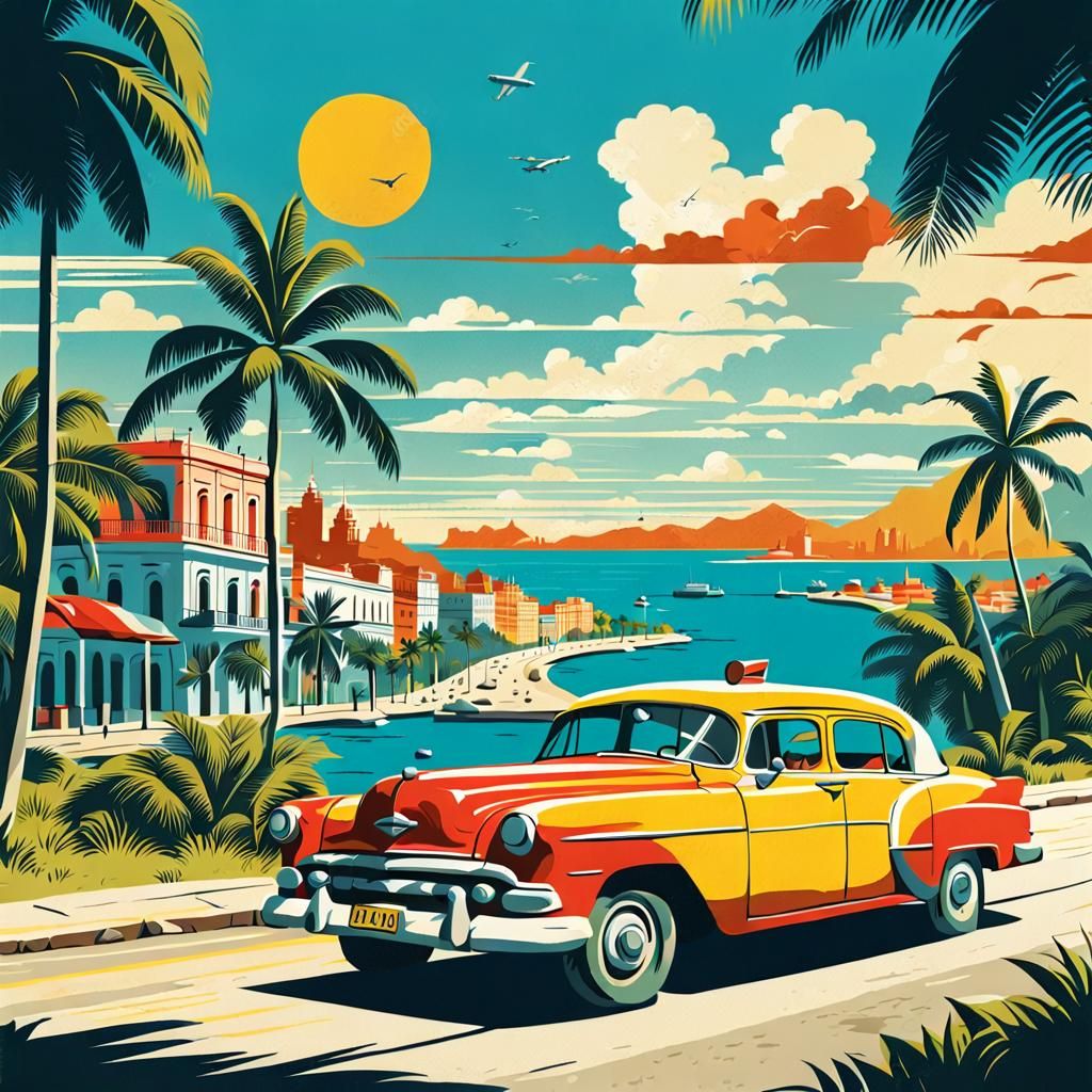 Cuban Scenery in Propaganda Poster Style