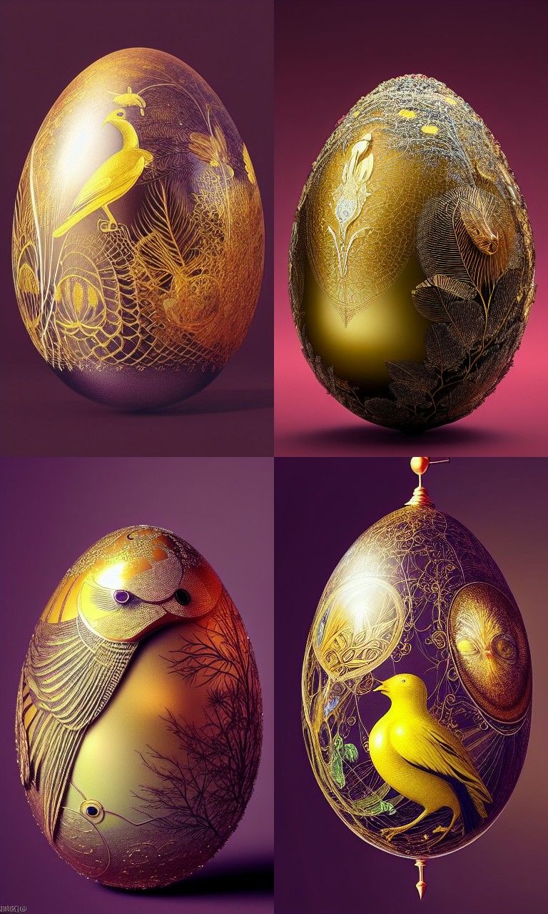Golden Bird in Glass Egg: Neosurrealist Art