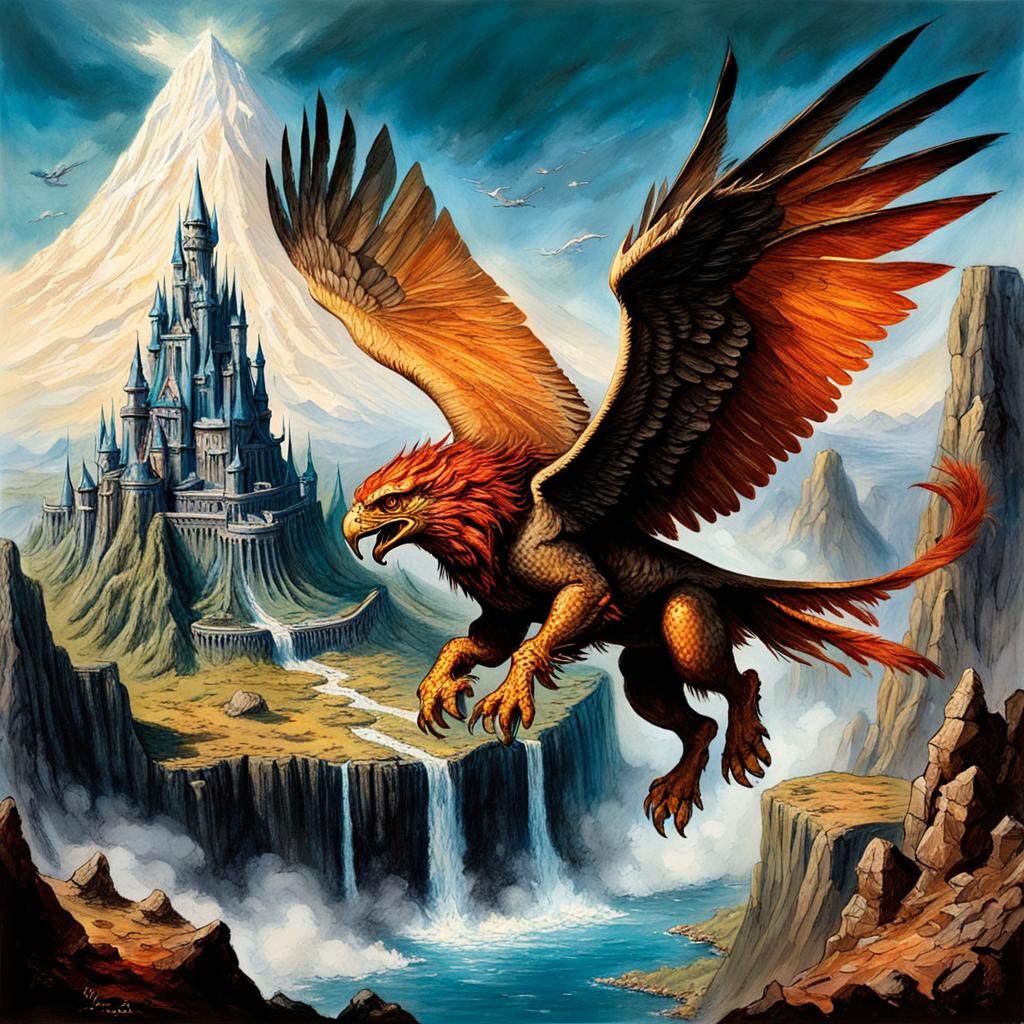 Gryphon in Middle Earth: Alcohol Ink Illustration