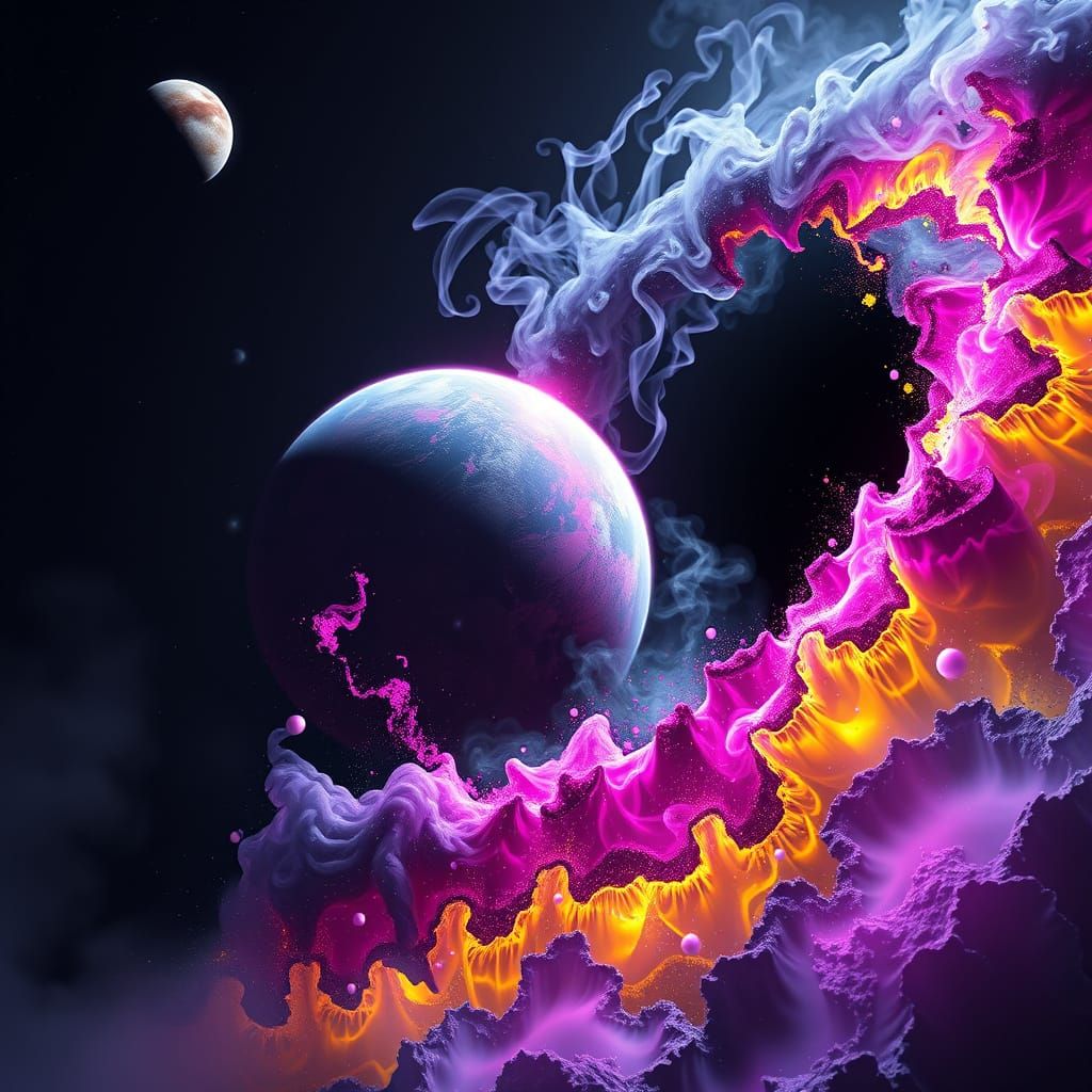 Cyberpunk Earth in Cosmic Turmoil, with Mars and Black Hole ...