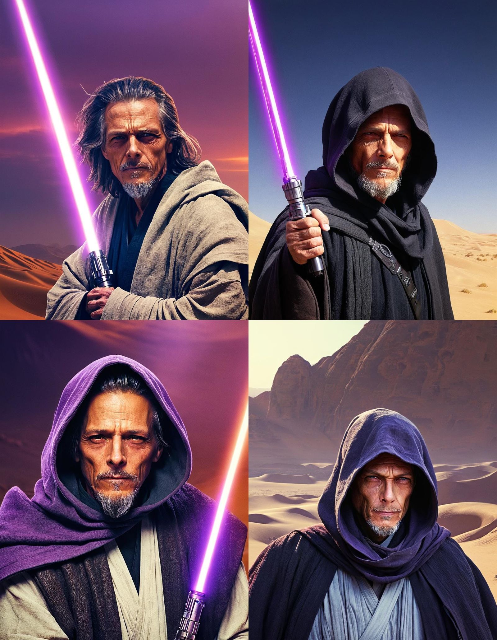 Master Jedi Portrait on Tatooine with Purple Lightsaber
