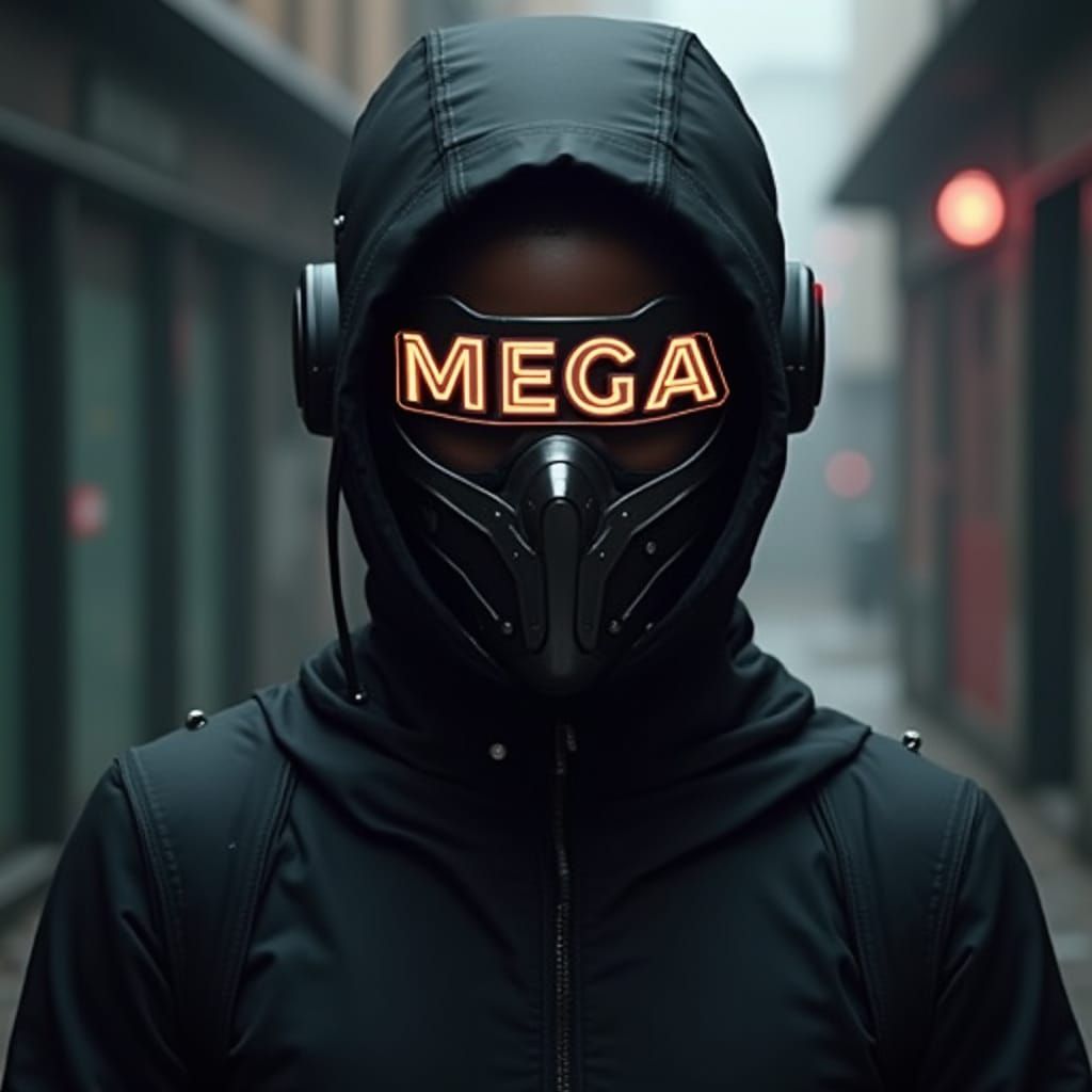 Mysterious Figure in Futuristic Urban Landscape