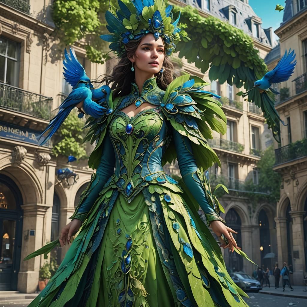 Bird Humanoid in Flowing Dress, Fantasy Concept Art