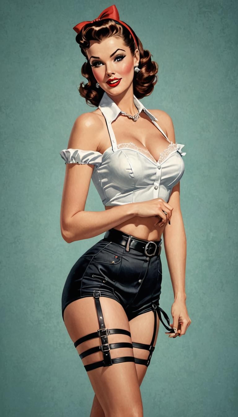 1950s Style Pin-Up Girl with Garter Belt
