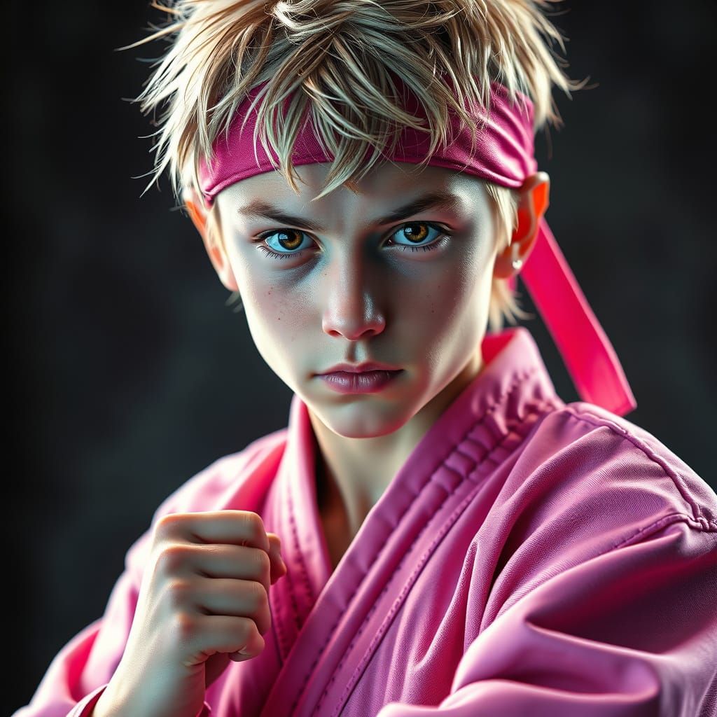 Teenage Boy in Pink Karate Suit, Concept Art