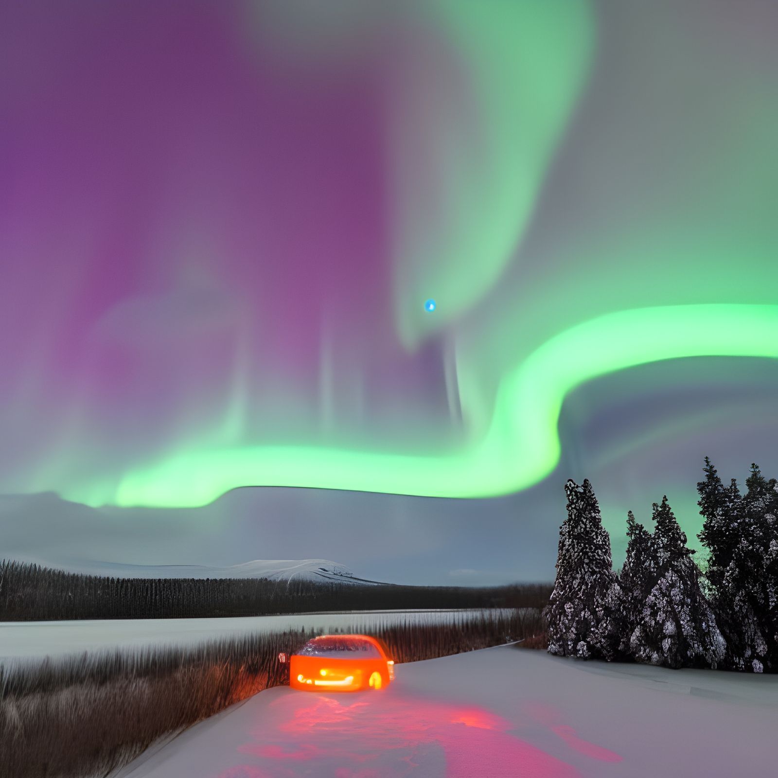 Aurora Borealis and Thunder Clouds in Winter Night