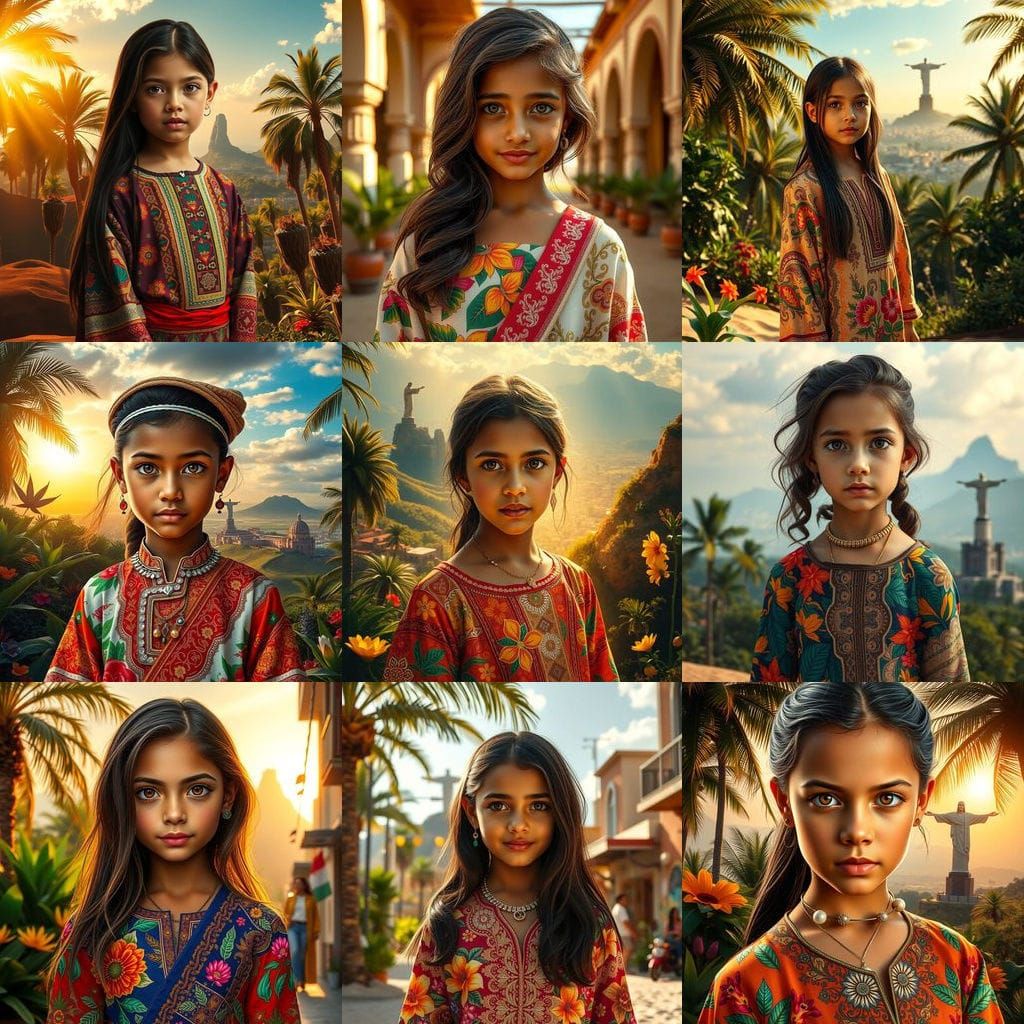 Hyper-Realistic Portrait of a Multicultural Girl in Traditio...