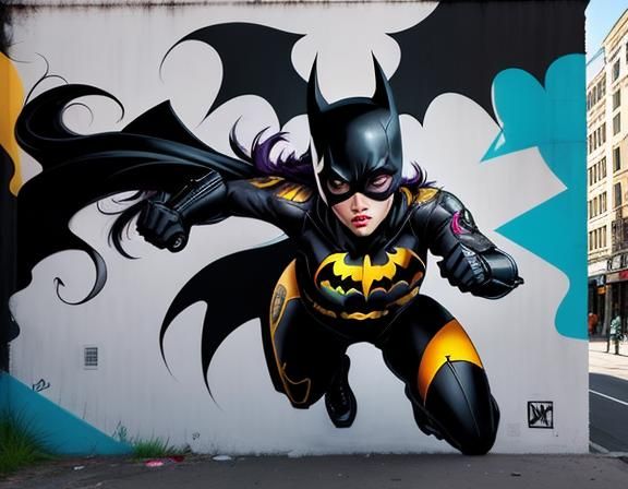 Batgirl Street Art Mural in Graffiti Style