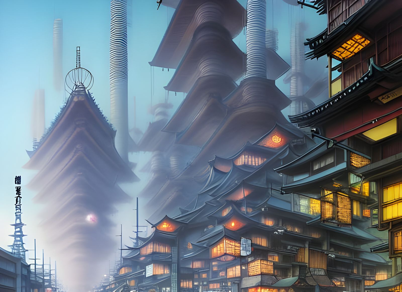 Steampunk Feudal Japanese Cityscape