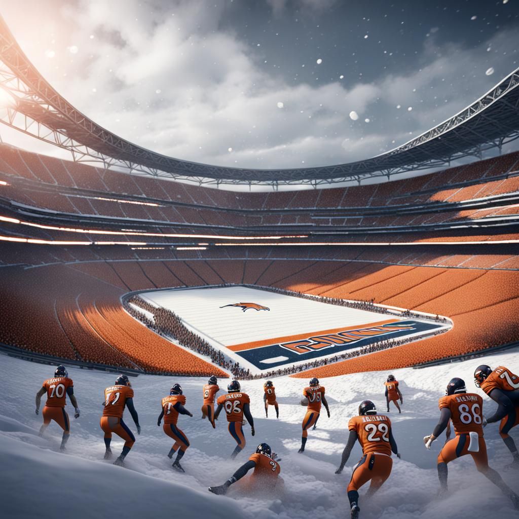 Denver Broncos Game in Snowy Stadium: Fantasy Art