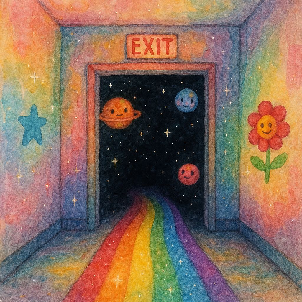 Kidcore Hallway to Outer Space in Watercolor