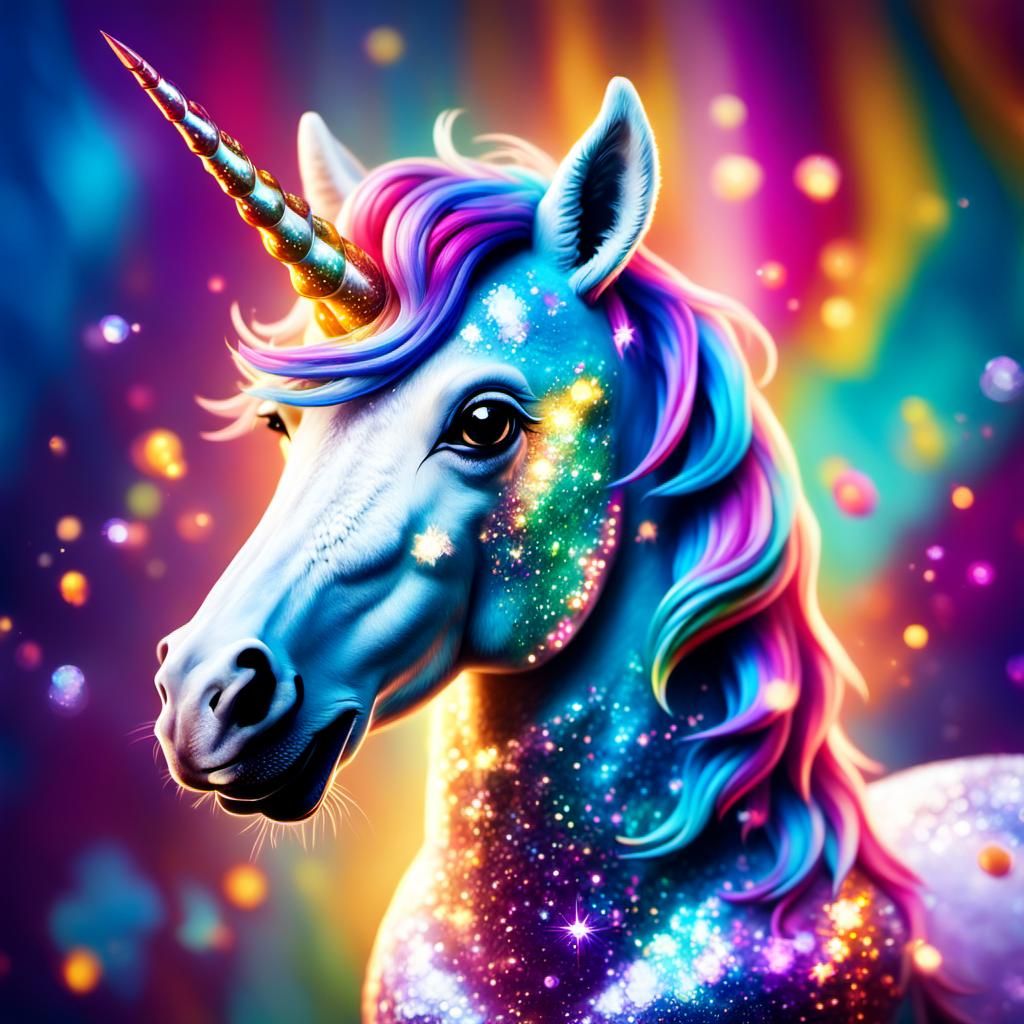 Sparkly Unicorn Portrait in Hyper-Realistic Style