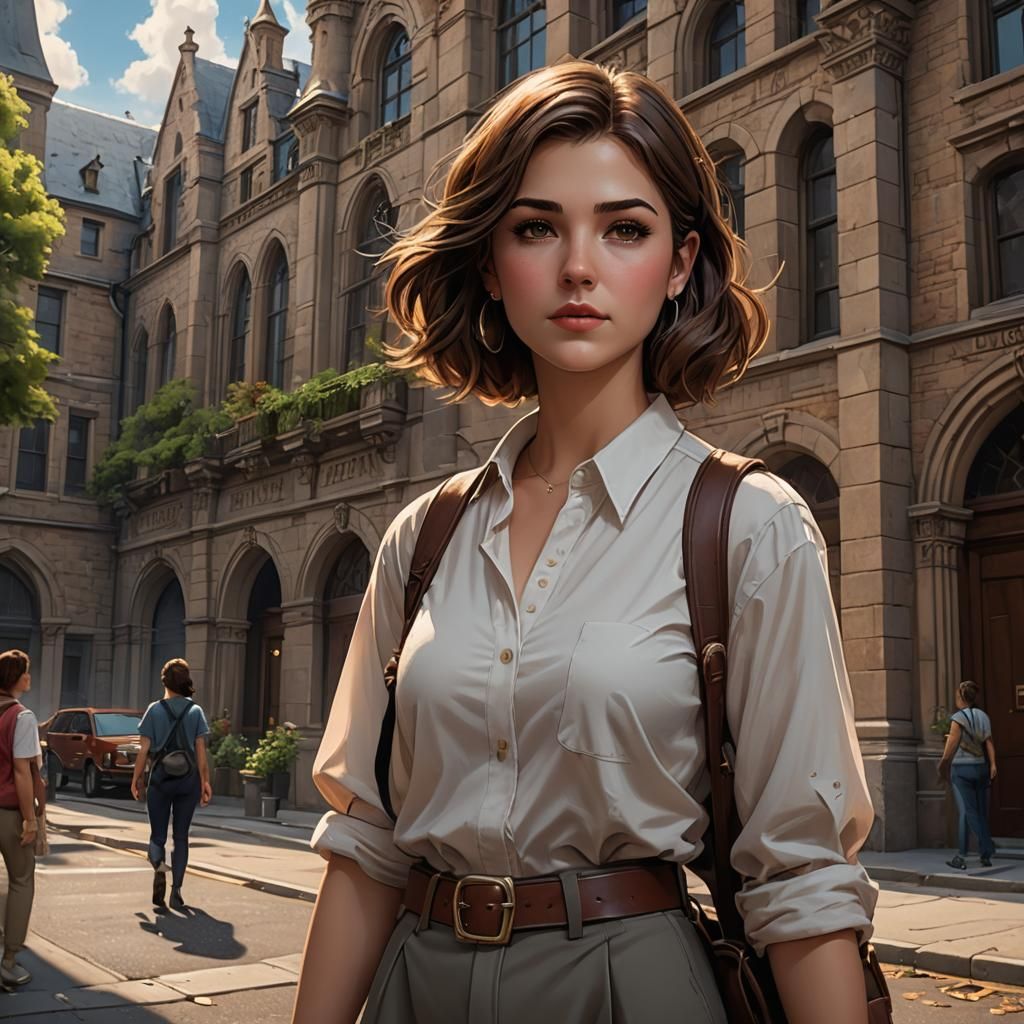 Comic Art of a Brown-Haired College Student